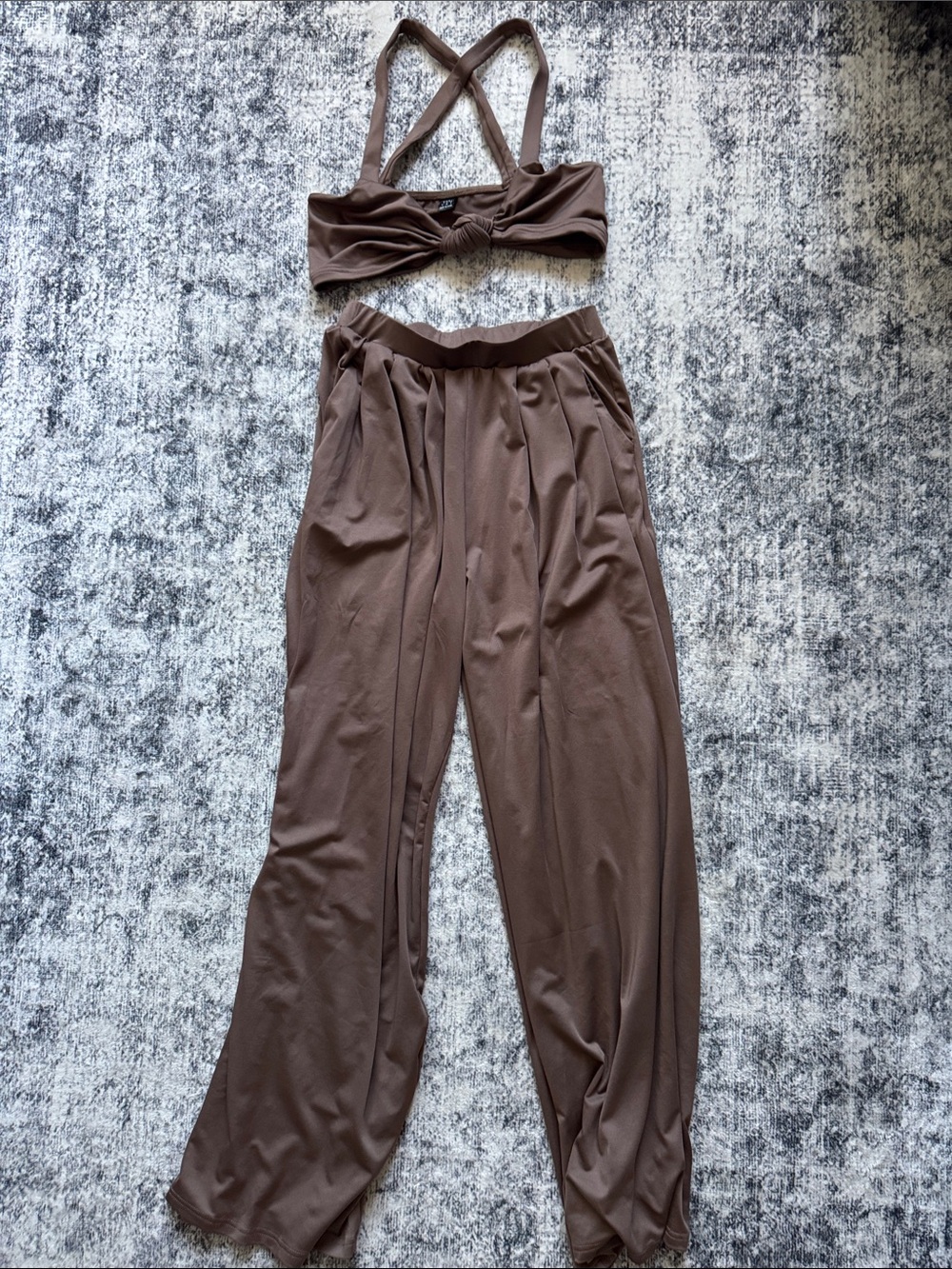 SHEIN Chocolate Brown Wide-Leg Lounge Pants Set